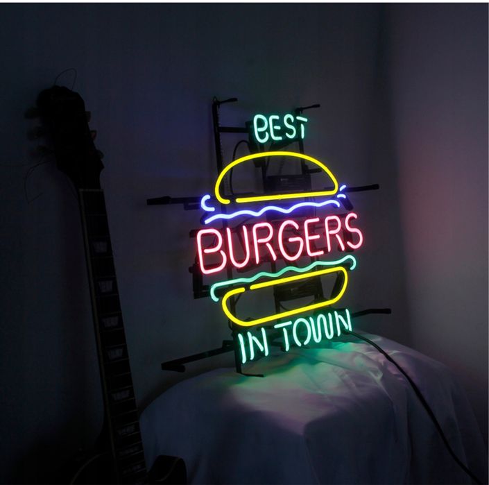 Szklany neon burger 60x50- bezpieczna wysylka