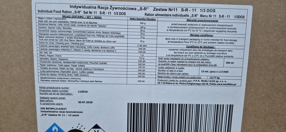 15 szt. S-R-11 Racja Żywnościowa