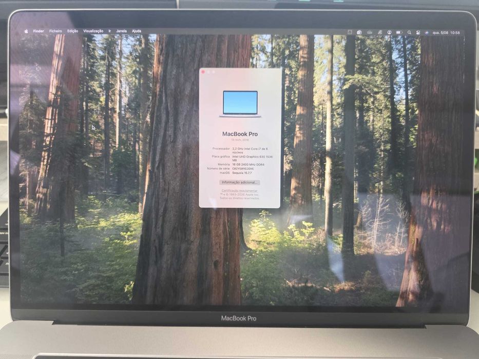 MacBook Pro 15" (2018) | i7 6-core | 16GB RAM | 1TB SSD | Cinzento