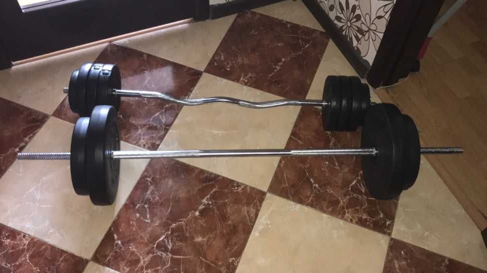 Штанга, гантелі, гантели, диски, W-гриф, розбірний набір