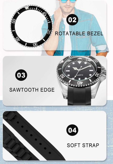 Zegarek koperta 43mm mechanizm Seiko kwarcowy na pasku silikonowym BOX