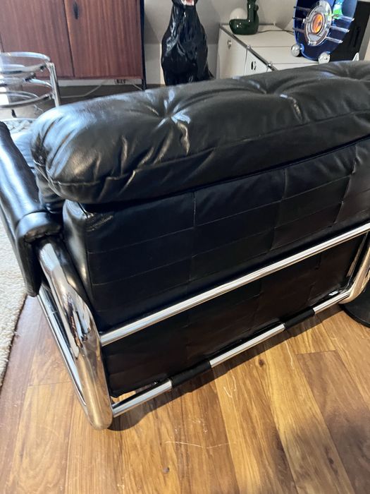 Piekny skorzany fotel vintage bauhaus chrom