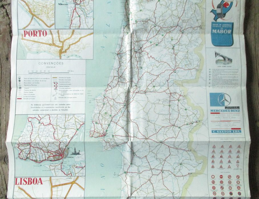 Antigo Mapa das Estradas de Portugal Sacor