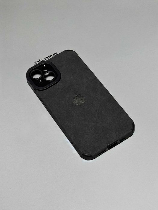 Чорний силіконовий вельвет чохол еко-замш з логотипом на айфон iPhone