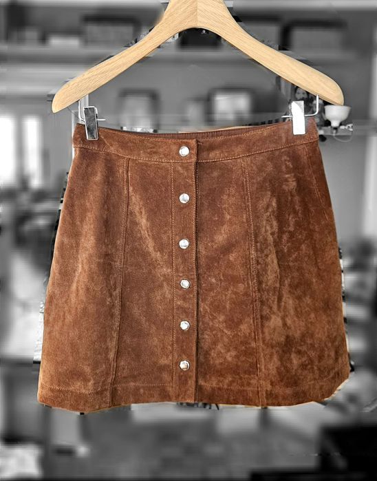 Zamszowa Spódniczka Mini Skóra Naturalna