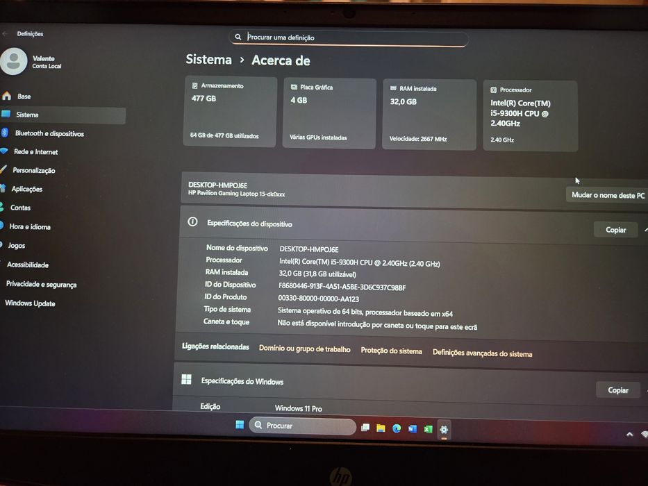Portátil Gaming HP Pavilion 15  Intel Core i5-9300H  - RAM: 32 GB