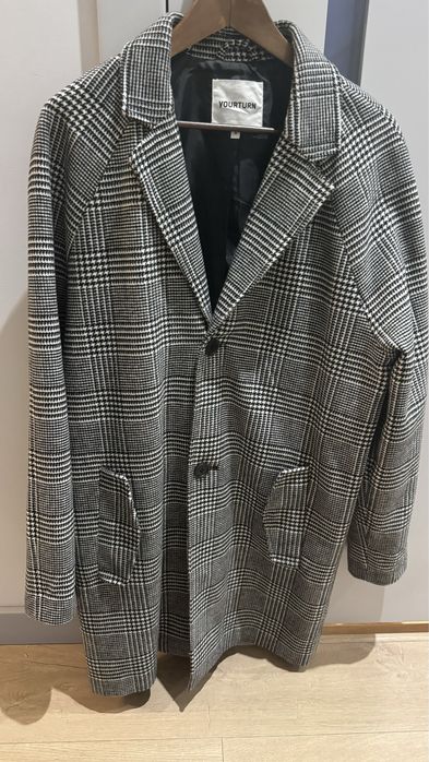 Nowy, elegancki płaszcz męski w kratę YourTurn, rozmiar M