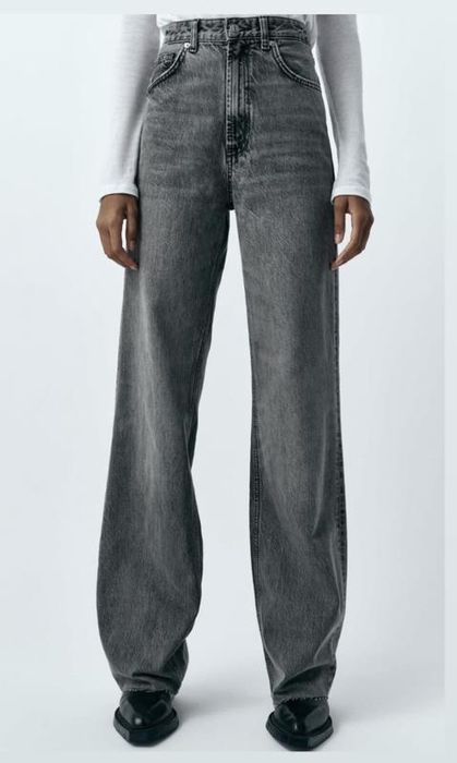 Джинсы Zara wide leg серые прямые широкие палаццо высокая талия