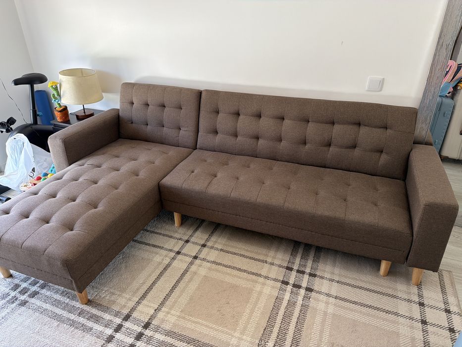Sofá modular com chaise long castanho chocolate