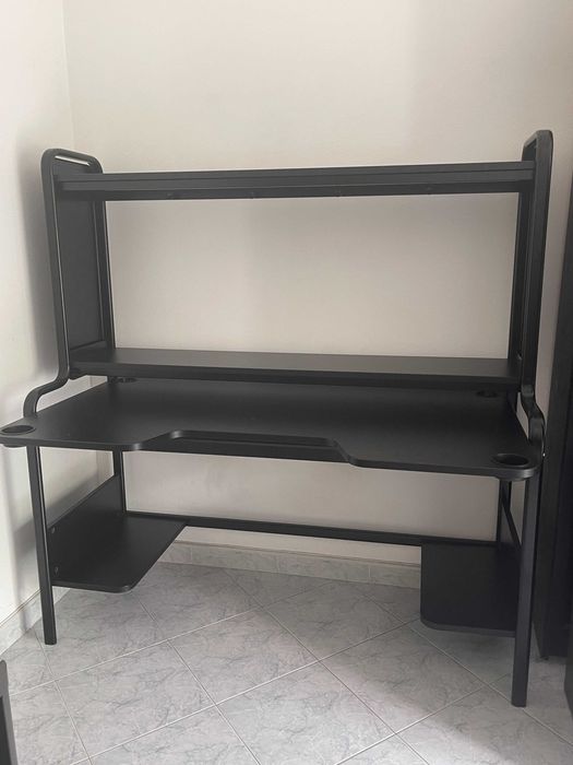 Secretária p/gaming, preto, 140/185x74x146 cm