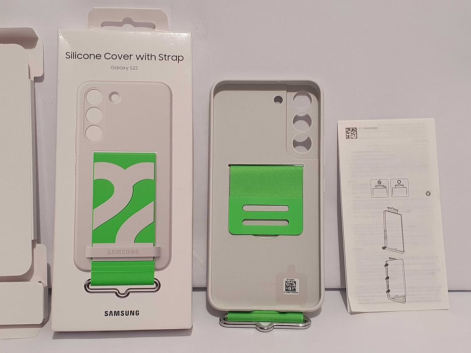 Oryginalne etui SAMSUNG S22 z paskiem pokrowiec plastik powlekany silikonem bialy nowy case plecki