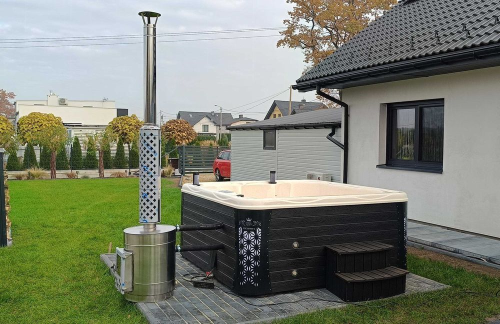 Kwadratowe Balie ogrodowe z piecem na drewno, jacuzzi ogrodowe, TANIO