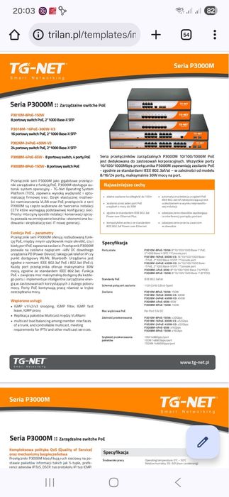 Switch gigabit poe zarzadzalny tg-net P3008M-8Poe 150w