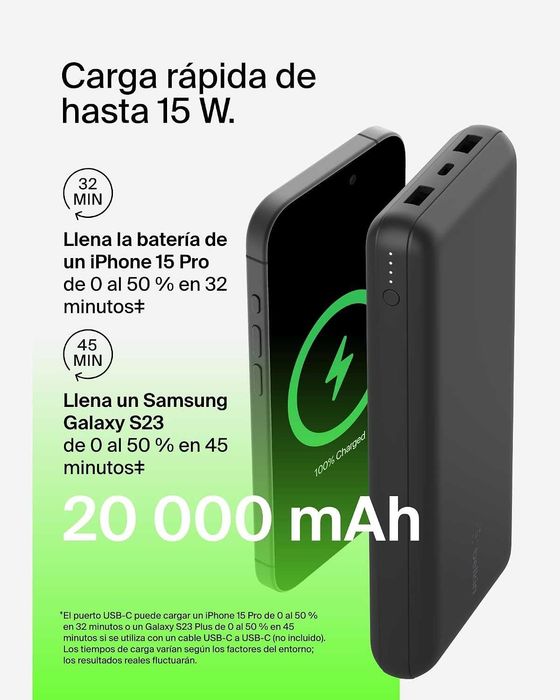 NOVO - Belkin BoostCharge Powerbank Bateria externa 20000 mAh portas USB-C e USB-A