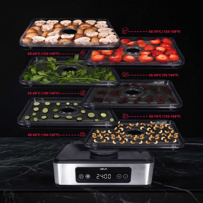 Suszarka do grzybów owoców HEVA +6 SIT 450W Inox duża aż 12L TIMER