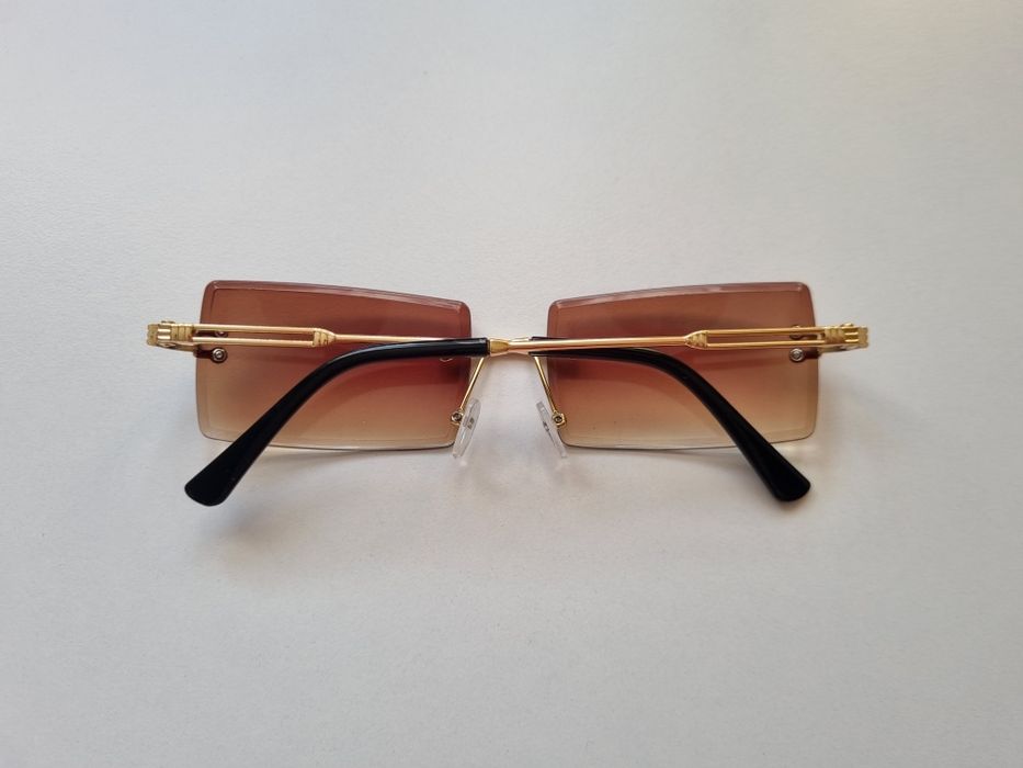 Okulary przeciwsłoneczne bezramkowe Y2K retro prostokątne vintage brązowe gradient