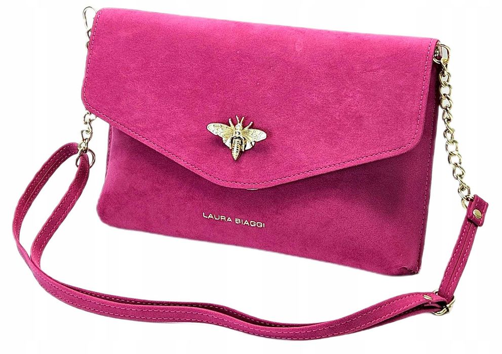 Laura Biaggi Efektowna Kopertówka Damska Torebka Na Łańcuszku Z Zamszu