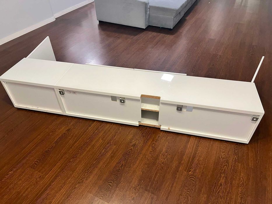 Móvel de TV c/portas, gavetas e tampo de vidro, branco Lappviken IKEA