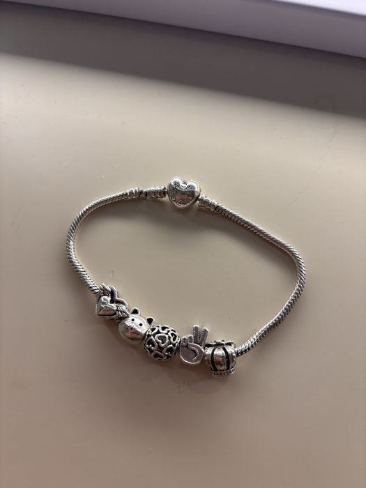 Pulseira pandora malha snake fecho coração