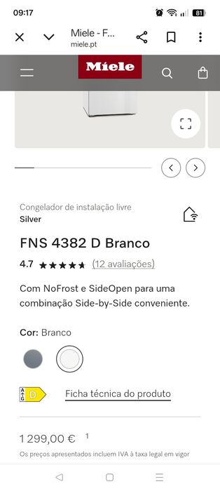Arca congeladora Miele perfeita