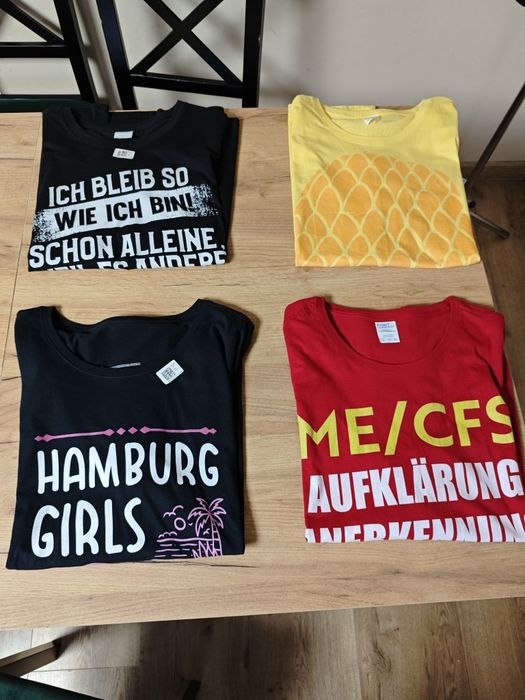 Zestaw 4 nowych koszulek bawełnianych, t-shirt, plus size, z nadrukiem, XXXL, damskie (W)