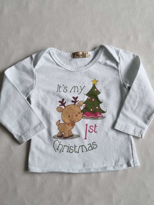 Świąteczna koszulka 80 1 rok z choinką Kalamixi kids fashion