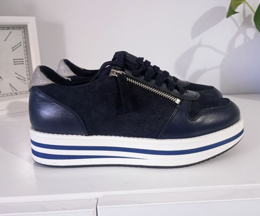 Sneakersy buty na grubej podeszwie skórzane 39