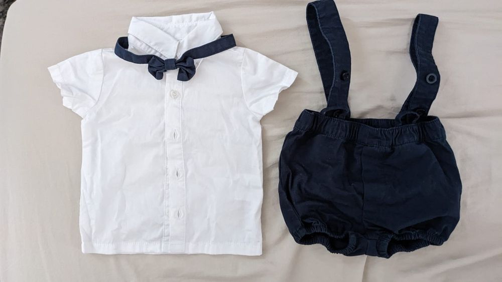Bonprix collection: Koszula niemowlęca + mucha + spodnie