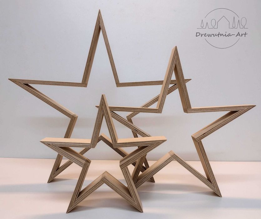 Gwiazda Drewniana Baza Do Ozdabiania Kpl. 3 szt. 41cm BOŻE NARODZENIE