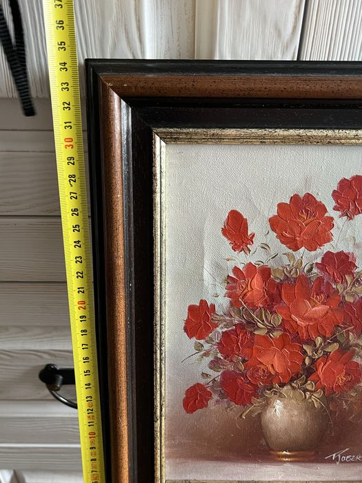 Obraz olejny na płótnie – bukiet czerwonych róż, sygn. Robert Cox