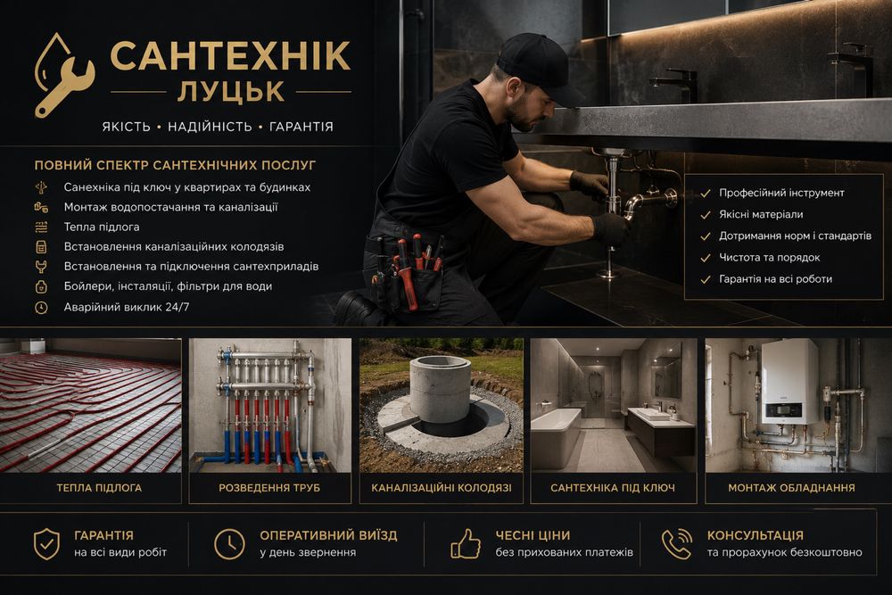 Сантехнік  /  Сантехнічні роботи м.Луцьк 24/7