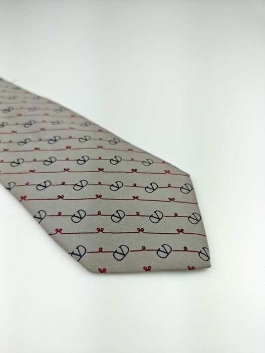 Valentino szary jedwabny krawat w paski wrz207
