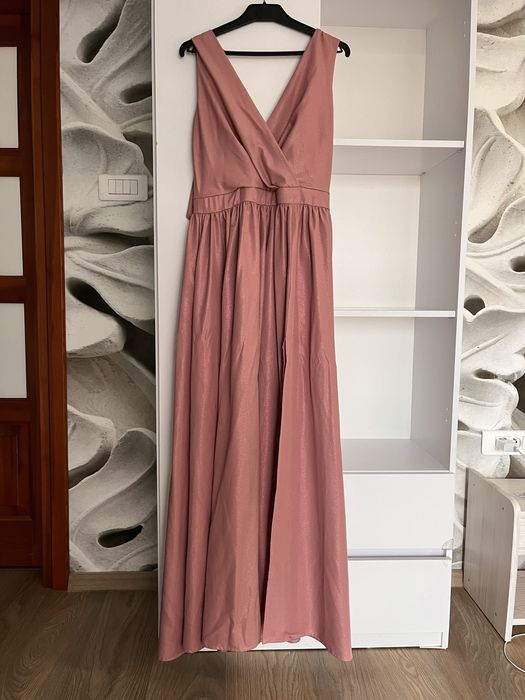 Suknienka wieczorowa długa z połyskiem pudrowy róż r. 40