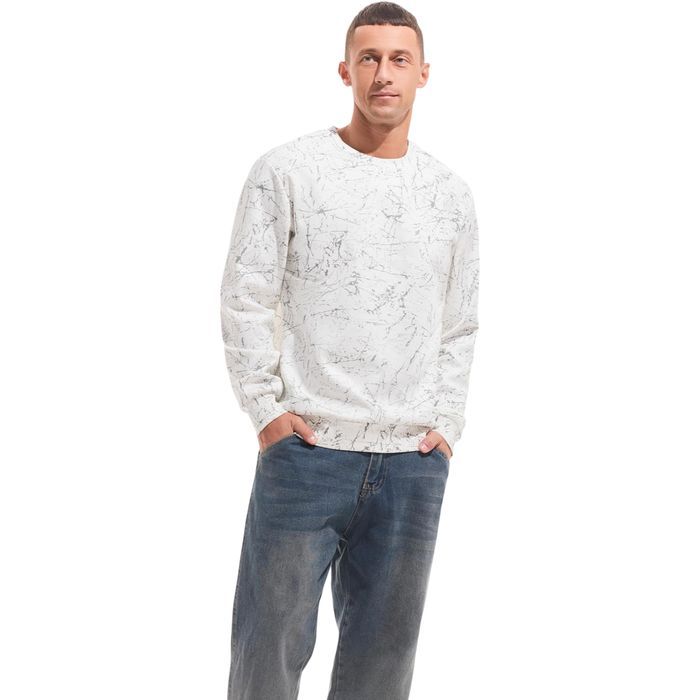Męska bluza polarowa Crewneck - ocieplana - biała - S