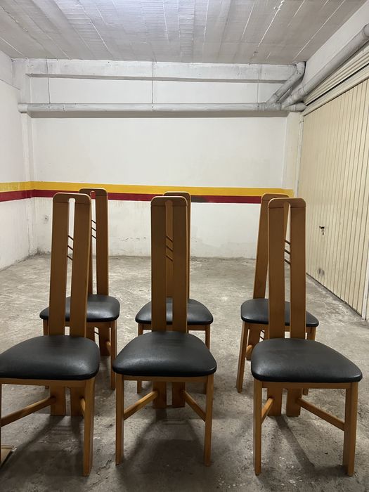 Conjunto de 6 Cadeiras de Sala de Jantar em Madeira e Napa Preta