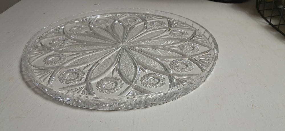 Duża Patera taca Talerz kryształowy Kryształy Stare Tortownica Antyki