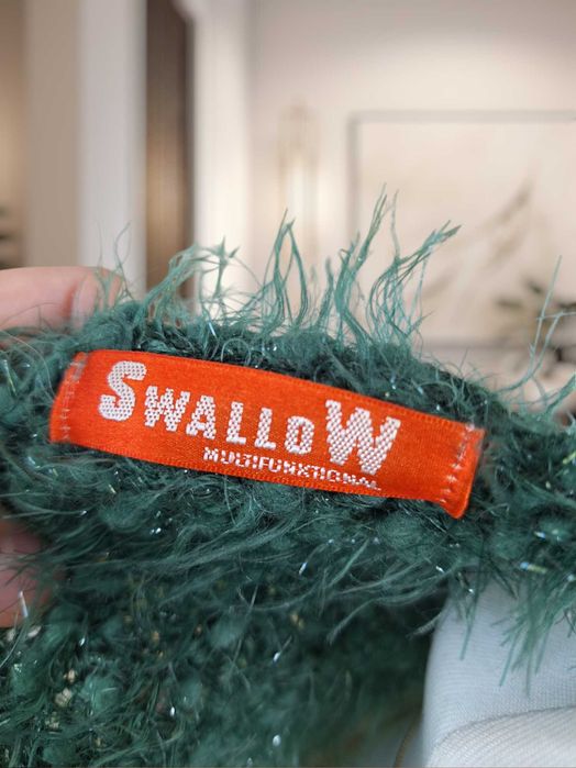 Włochaty Sweter Wełniany Kardigan Narzutka A'la Szal Z Rękawami Damski