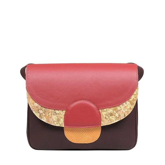 Torebka damska skórzana listonoszka brązowa czerwona