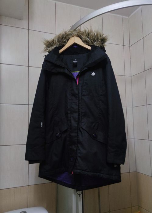 kurtka damska L Áhkká Outdoor czarna długa parka zimowa kaptur z odpin