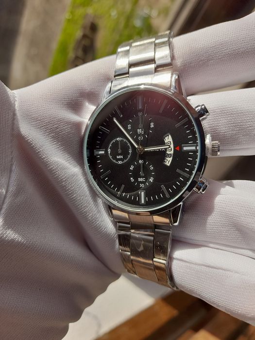 Novo! Relógio desportivo metal preto prateado masculino homem mulher