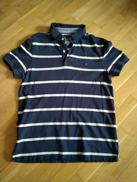 Polo męskie, Tommy Hilfiger, oryginalne, biało-granatowe, Polecam