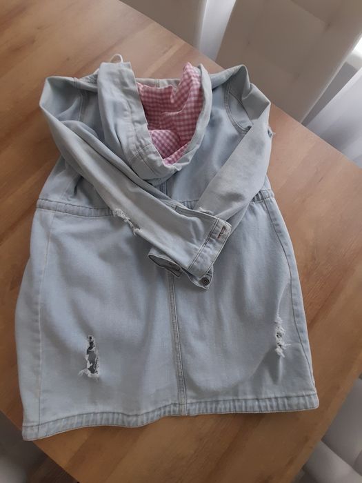 Damska kurtka płaszcz jeans przetarcia dziury rozmiar S/M