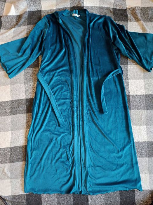 Велюровый домашний комплект 2в1 (Ночная рубашка + халат) Изумруд