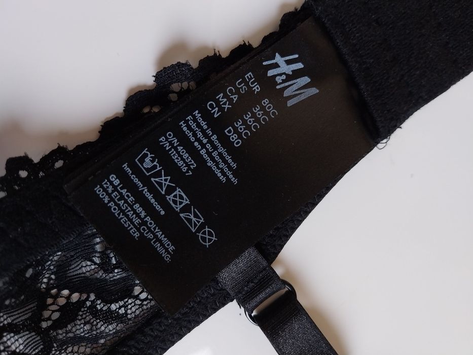 Czarny stanik, biustonosz H&M jak nowy, rozmiar 80 C