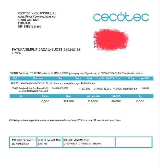 Colchão Cecotec - Flow CecoFresh 2900 CoolConfort Hybrid 160cm x 200cm