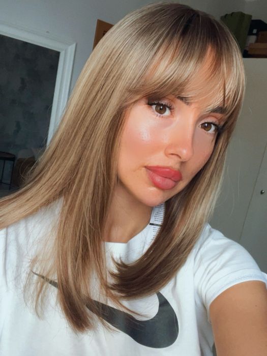 Peruka blond gęste włosy pasemka balejaż grzywka ombre brąz nowa