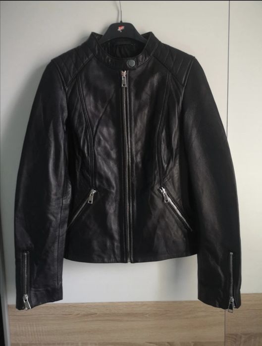 Skórzana czarna ramoneska, 100% naturalna skóra, rozmiar 34, NOWA!