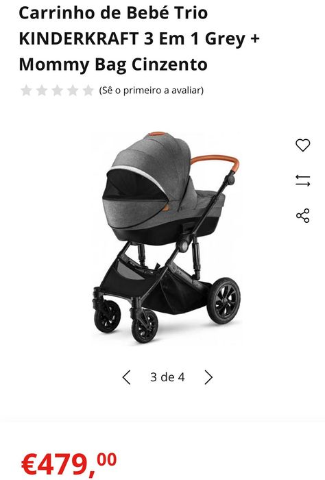 Trio bebé | Carrinho, alcofa, ovo | Kinderkraft (como novo) Cinzento.