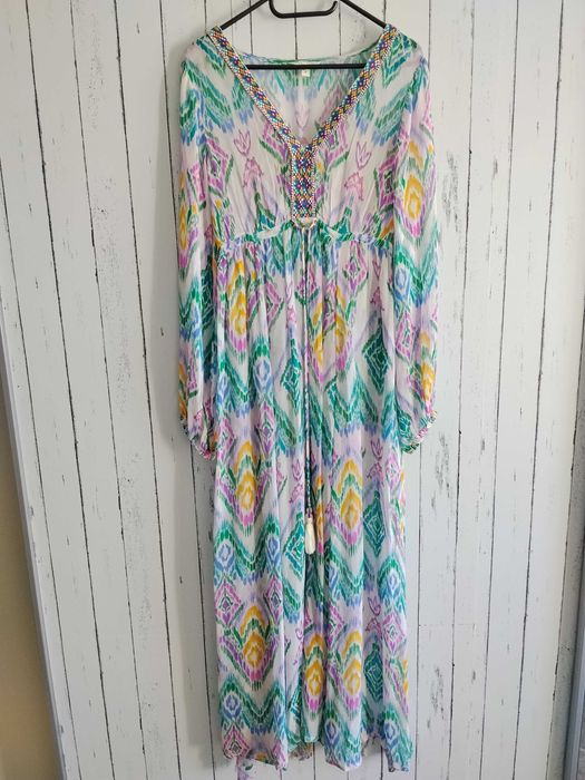 Luksusowa Sukienka Maxi Monsoon Kaftan 10 38 Wiskoza Boho Ikat