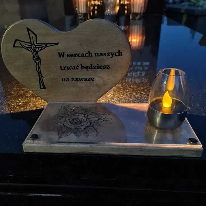 Personalizowany solarny znicz led statuetka na cmentarz grób duża RÓŻA